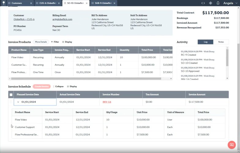 Lensing AI invoice products and invoice schedule